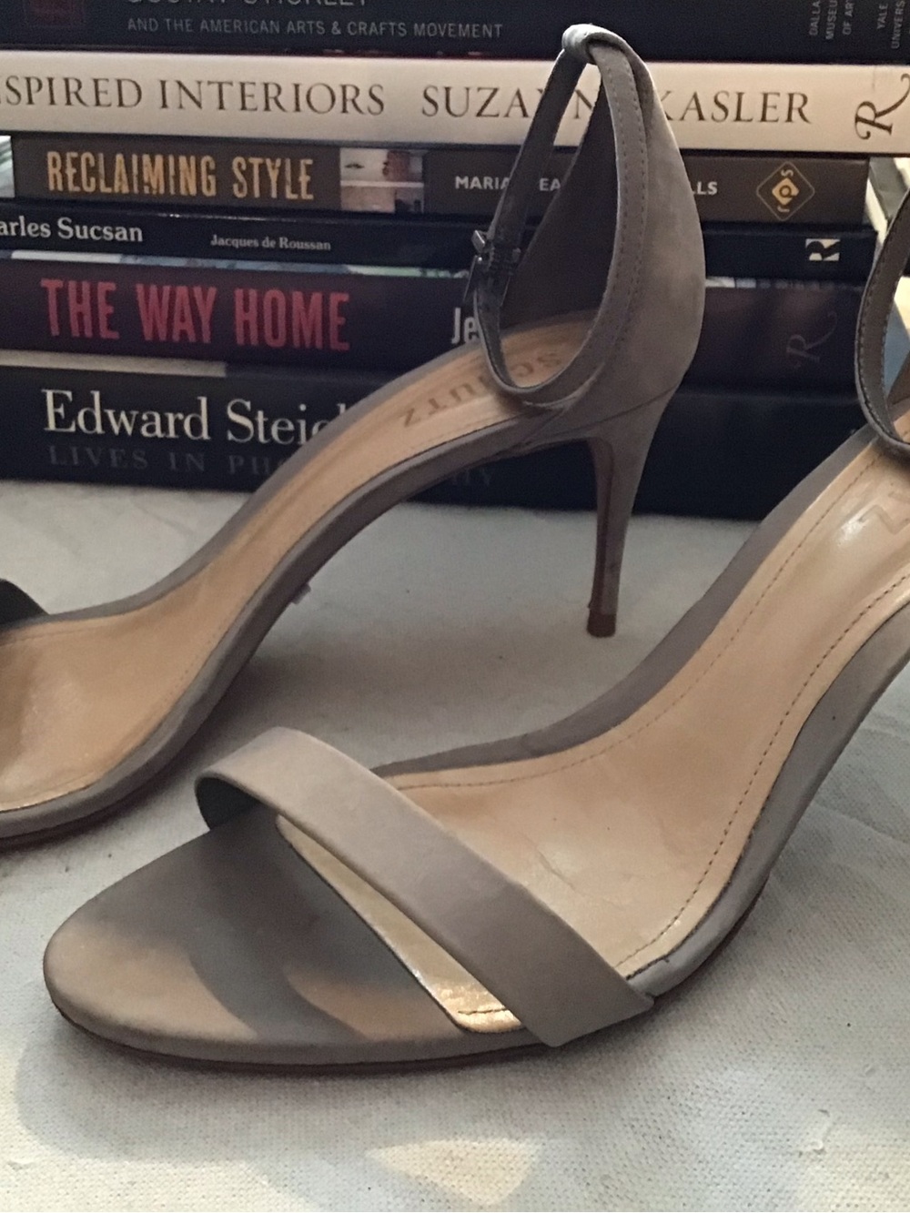 SCHUTZ Taupe Suede Ankle-Strap Stiletto Sandals